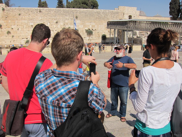 Jeff Halper, Founder of the Israeli Committee Against House Demolitions, talks in front of the Wailing/Western Wall during our tour through the Old City of Jerusalem.